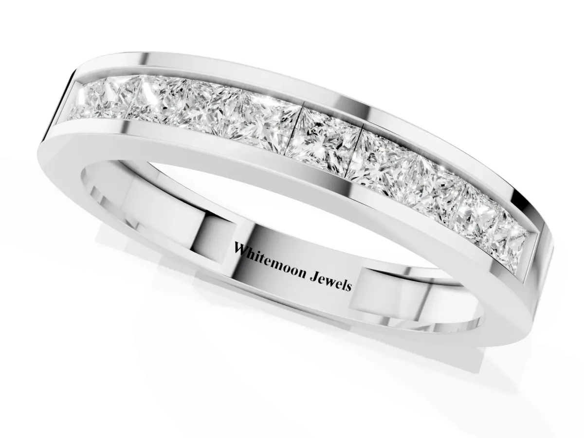Channel Set Princess Cut Diamond Eternity Band White gold