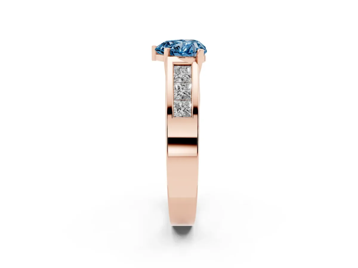 Fancy Blue Heart Cut Cut Channel Set Solitaire Ring with Four-Prong Setting Rose gold