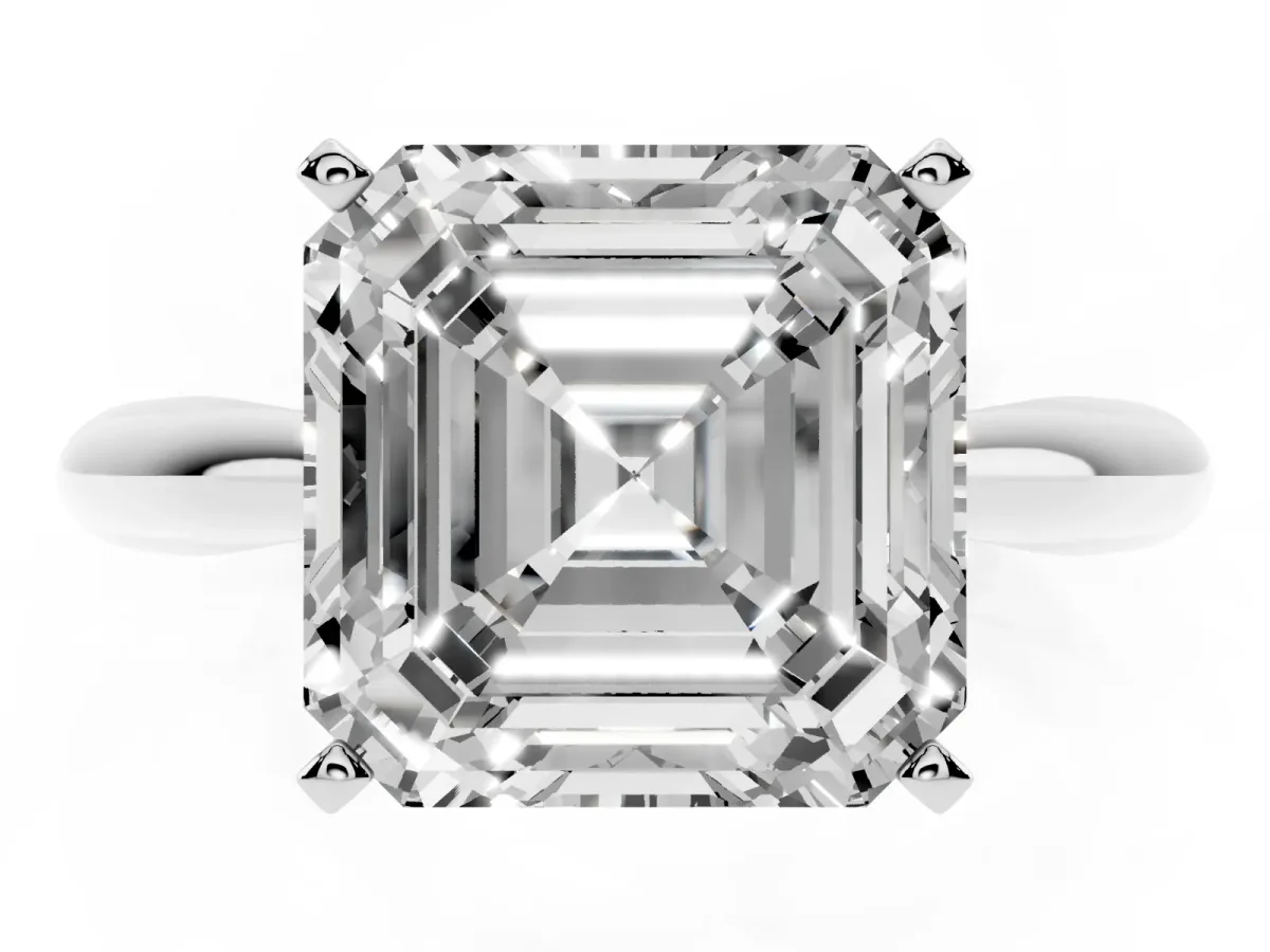 Asscher Cut Diamond Solitaire Engagement Ring with Cathedral Setting and Four-Prong Mount White gold