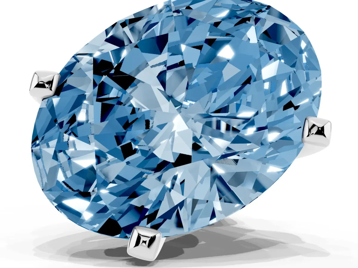 Fancy Blue Oval Cut Diamond Solitaire Ring with Prong Setting and Classic Band White gold