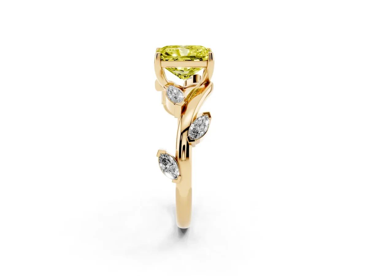 Fancy Yellow Radiant Cut Solitaire Twisted Band Marquise Accent Prong Setting Ring Yellow gold