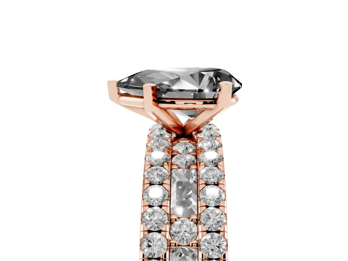 Fancy Black Pear Cut Diamond Solitaire Ring with Pavé and Channel Set Band Rose gold