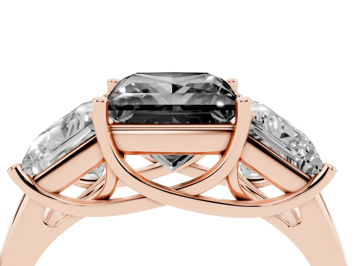 Fancy Black Three-Stone Princess Cut Diamond Engagement Ring with Prong Setting Rose gold
