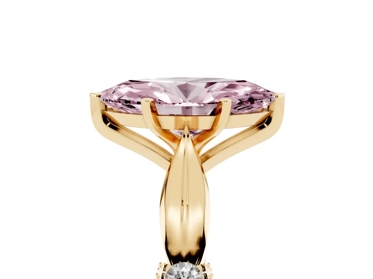 Fancy Pink Marquise Cut Solitaire Diamond Twisted Band with Four-Prong Setting Yellow gold