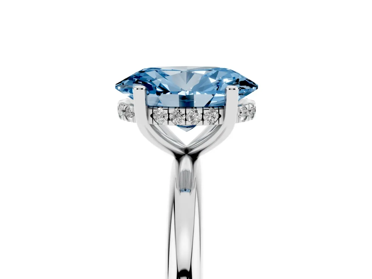 Fancy Blue Oval Cut Cut Solitaire Engagement Ring with Four-Prong Setting and Classic Band Silver