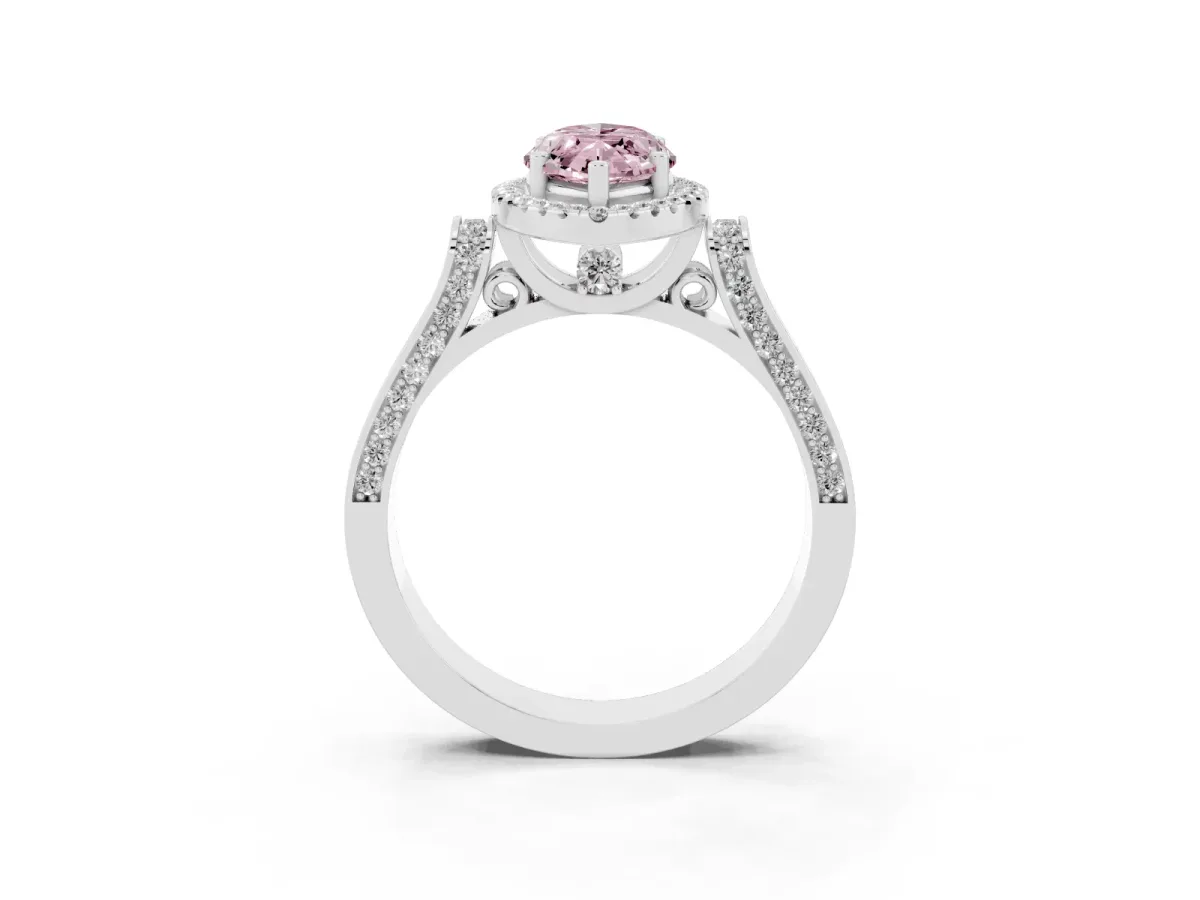 Fancy Pink Marquise Cut Halo Round Diamond Twist Band with Four-Prong Setting Silver