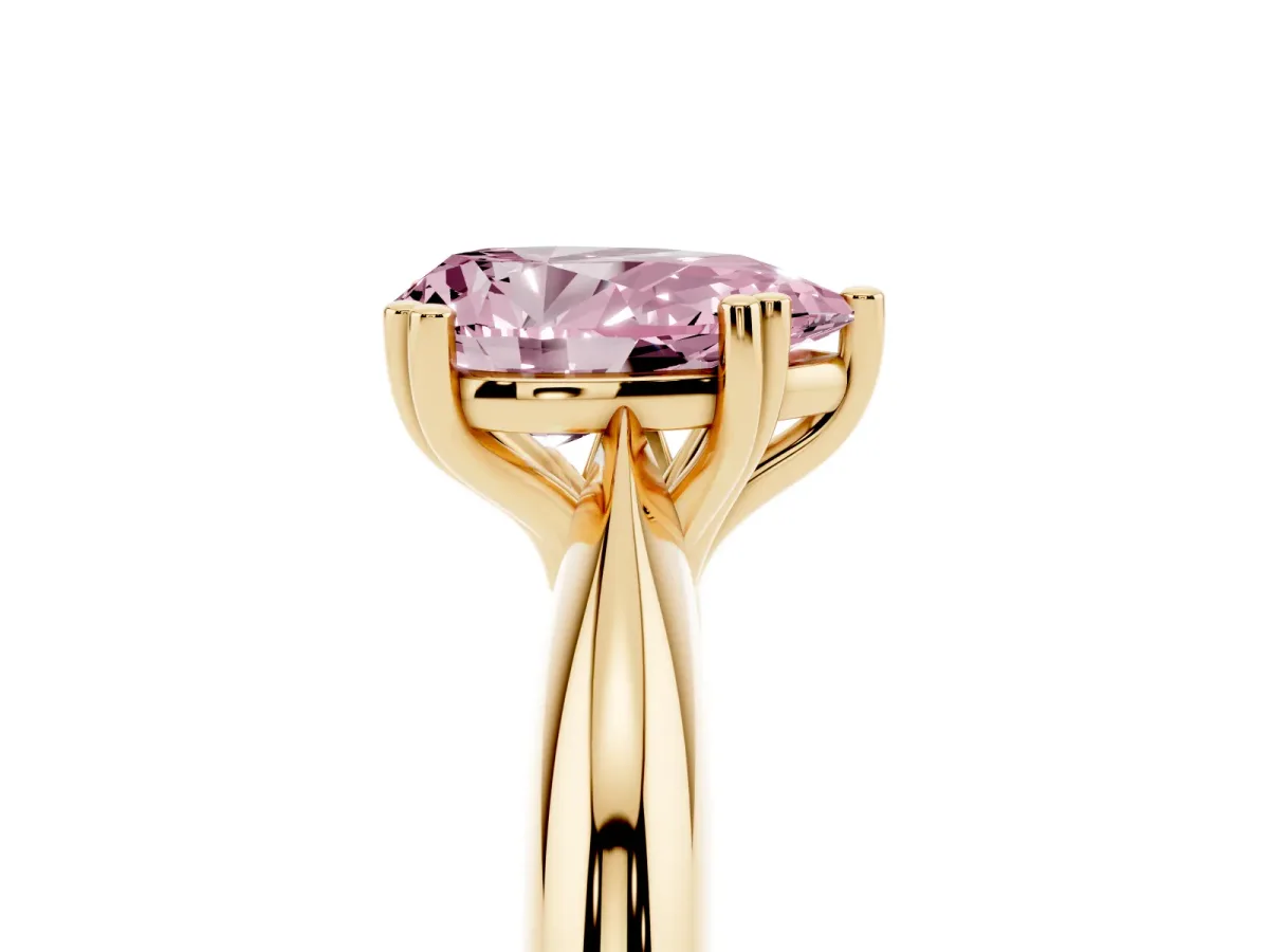 Fancy Pink Pear Cut Cut Solitaire Engagement Ring with Tapered Band and Four-Prong Setting Yellow gold