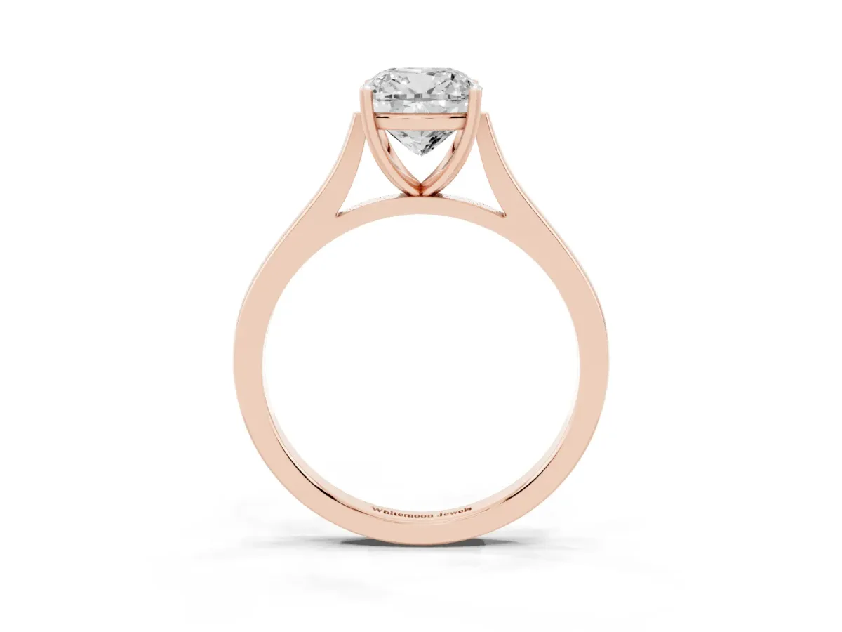 Cushion Cut Solitaire Heart Prong Engagement Ring with Tapered Band Rose gold