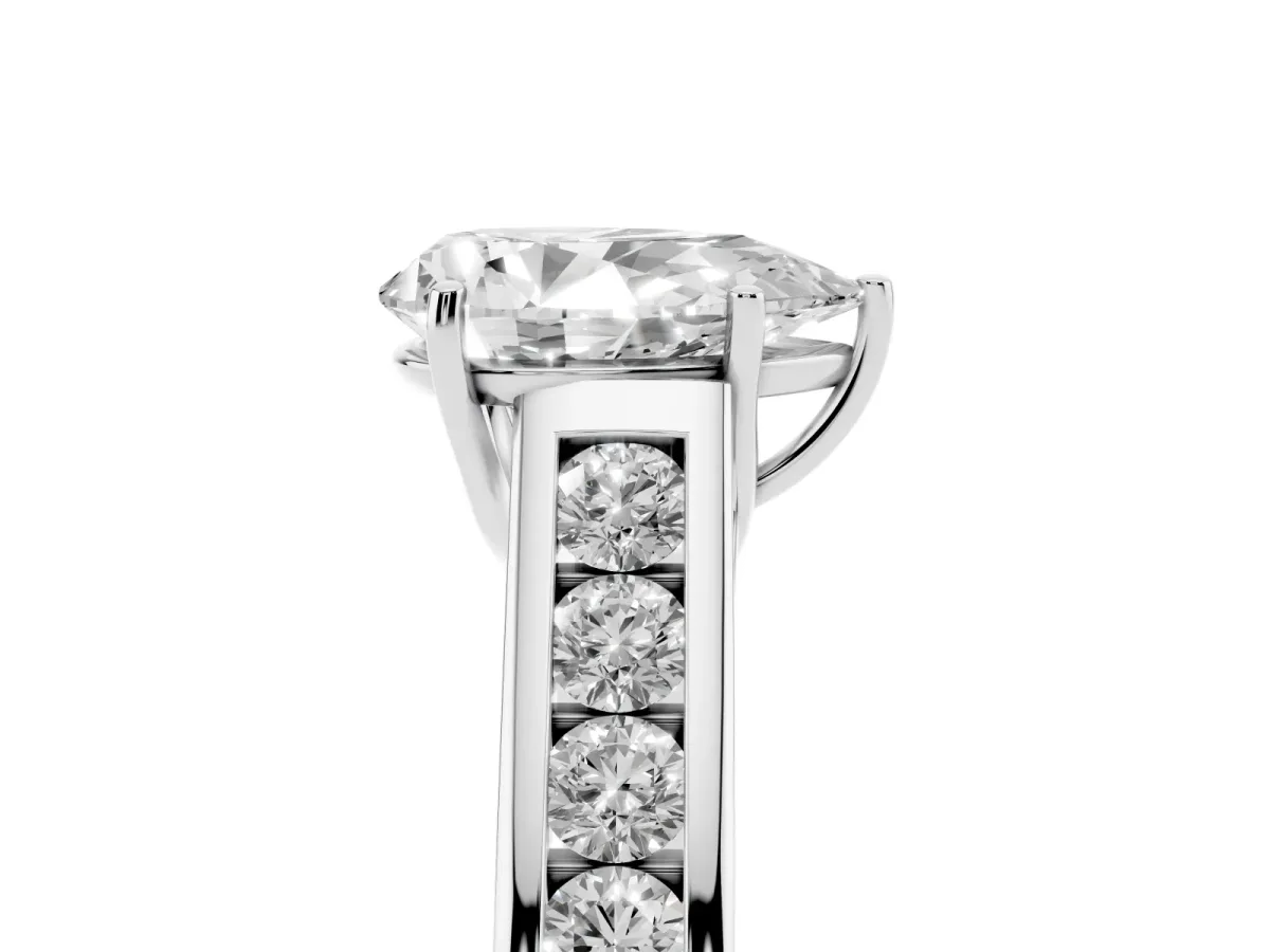 Pear Cut Brilliant Channel-Set Solitaire Ring with Four-Prong Setting Silver