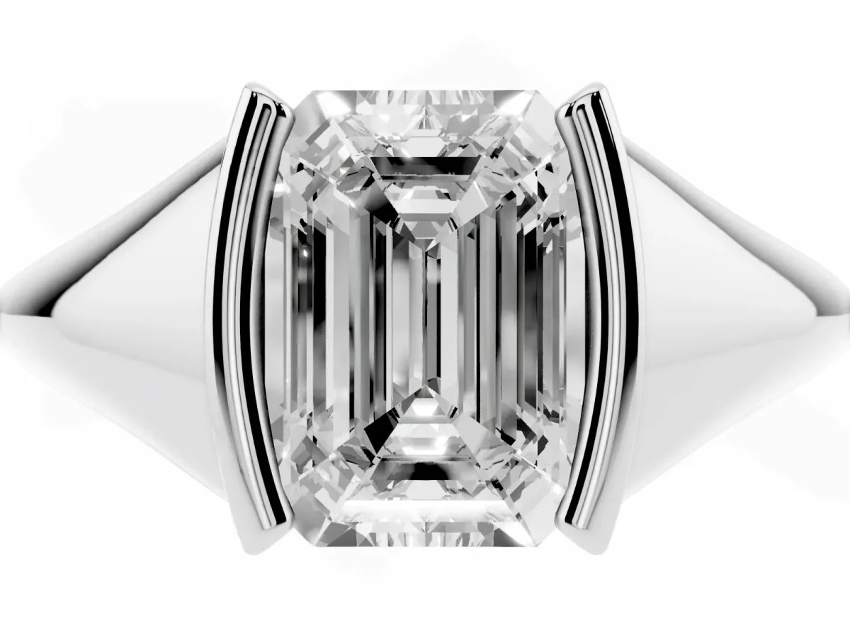 Emerald Cut Solitaire Tension Set Diamond Ring Silver