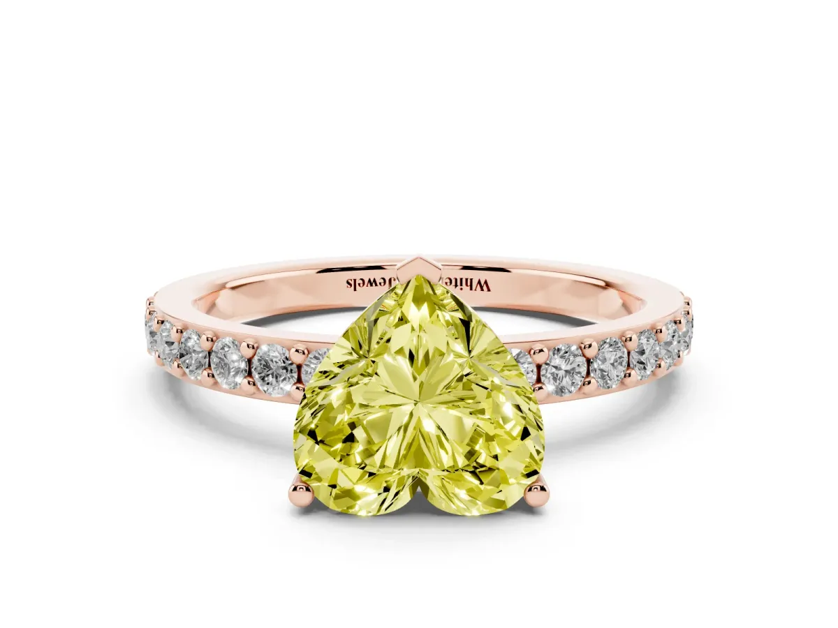 Fancy Yellow Heart Cut Cut Diamond Solitaire with Pave Band and Four-Prong Setting Rose gold