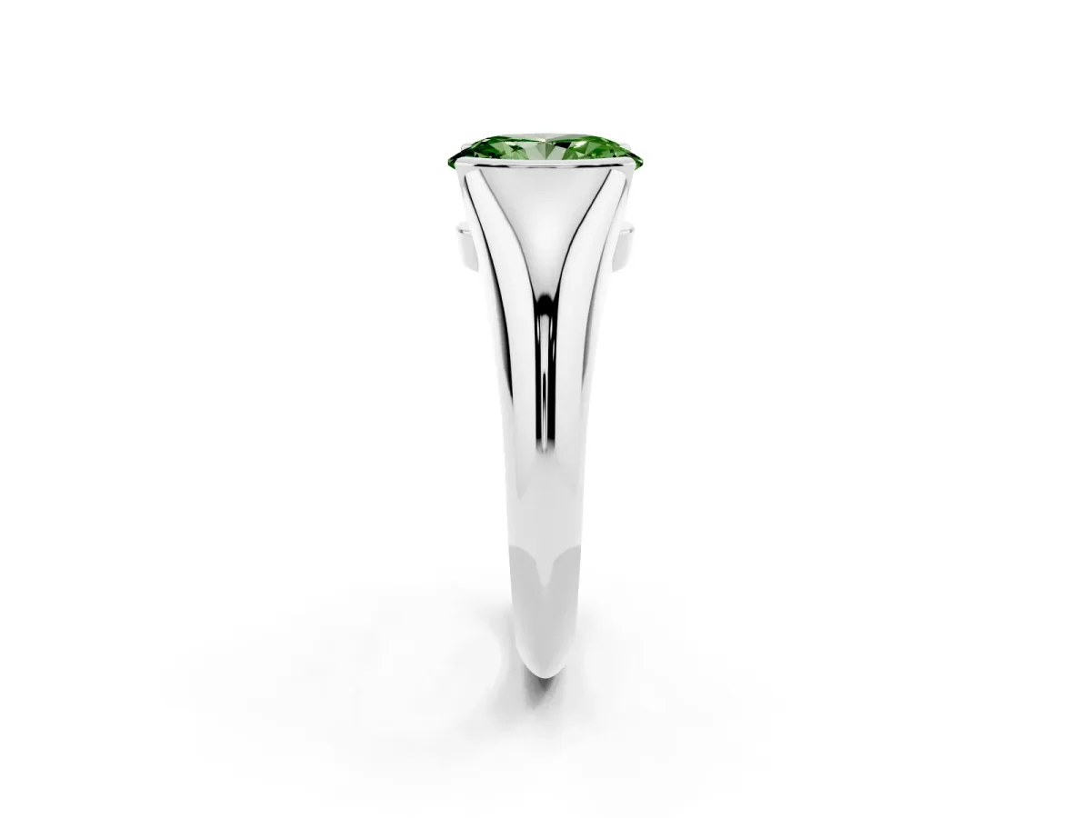 Fancy Green Oval Cut Solitaire Tension Set Diamond Ring Silver