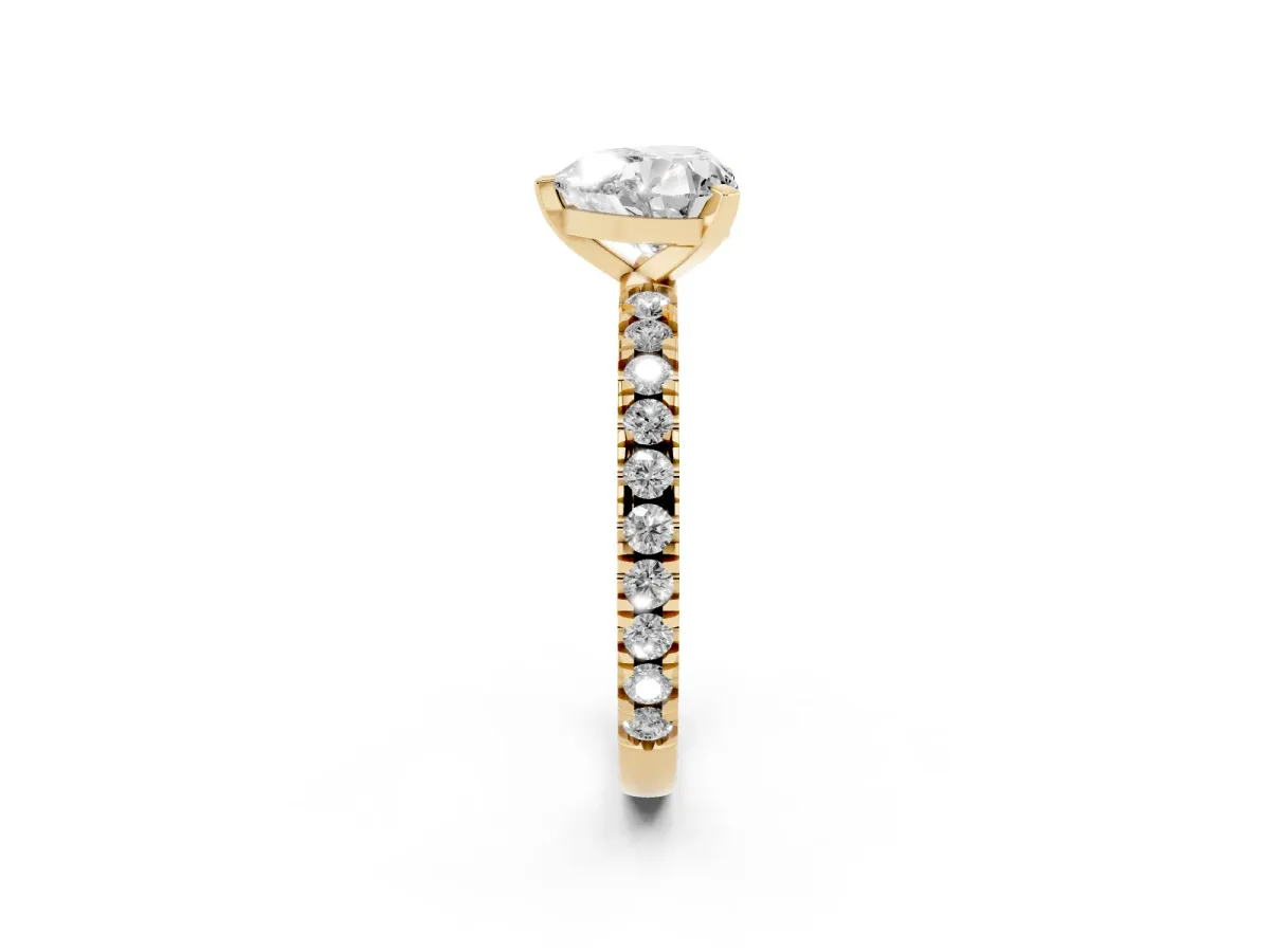 Heart Cut Diamond Pavé Band Solitaire with Four-Prong Setting Yellow gold