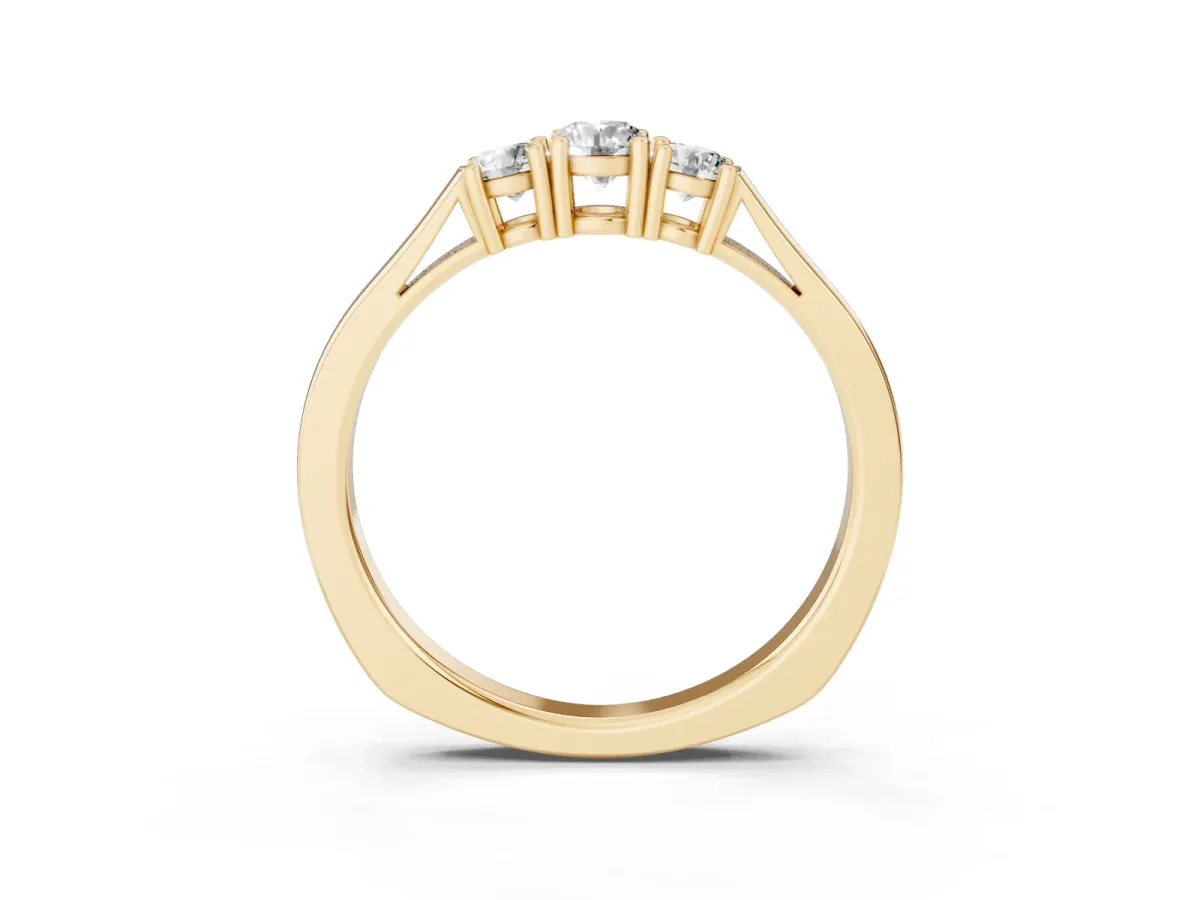 Three-Stone Round Cut Diamond Channel Set Band with Prong Setting Yellow gold