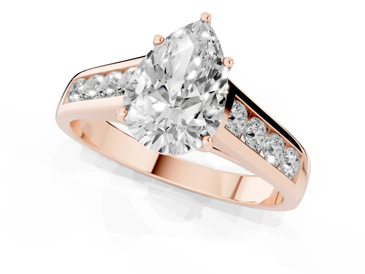 Pear Cut Solitaire Channel-Set Diamond Engagement Ring with Four-Prong Setting Rose gold