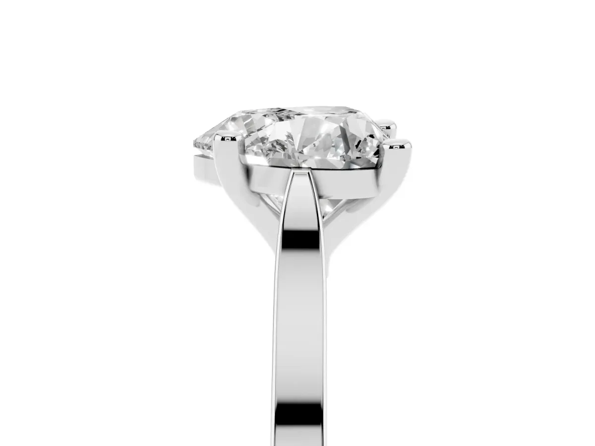 Heart Cut Solitaire Diamond Ring with Four-Prong Setting and Tapered Band Silver
