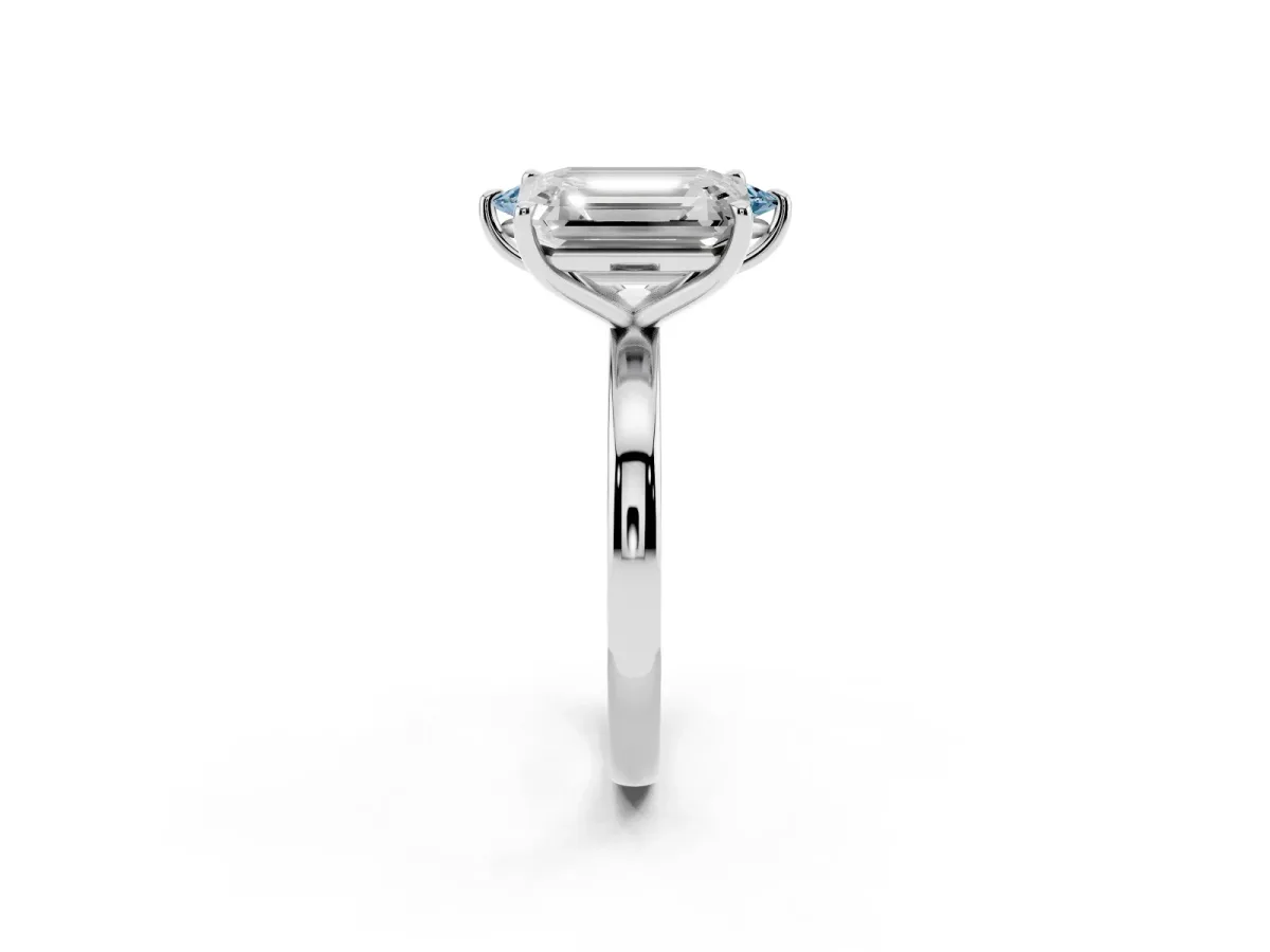 Fancy Blue Marquise Cut and Emerald Cut Toi Moi Ring with Prong Setting Silver