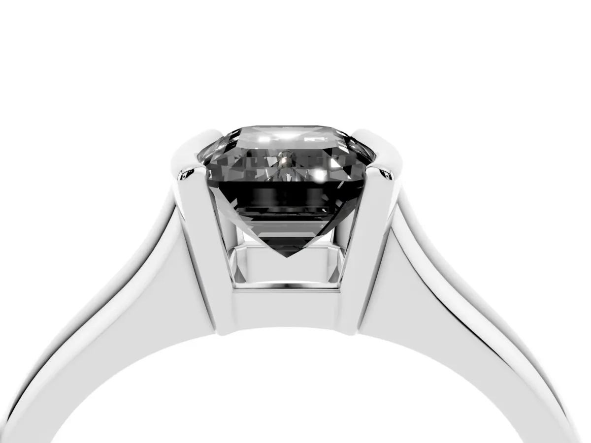 Fancy Black Emerald Cut Solitaire Tension Set Diamond Ring with Split Shank Band Platinum