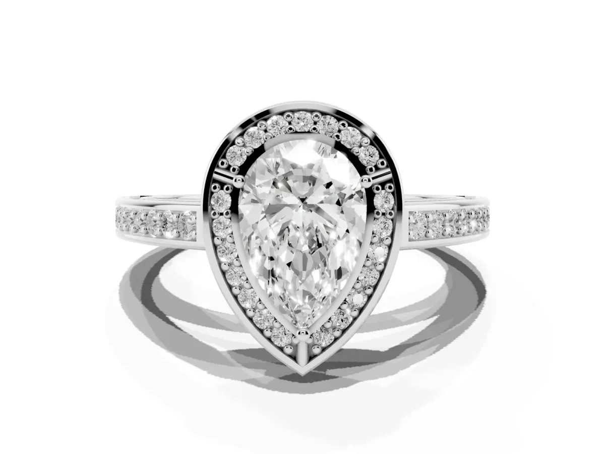 Pear Cut Cut Halo Pave Split Shank Prong Setting Ring Platinum