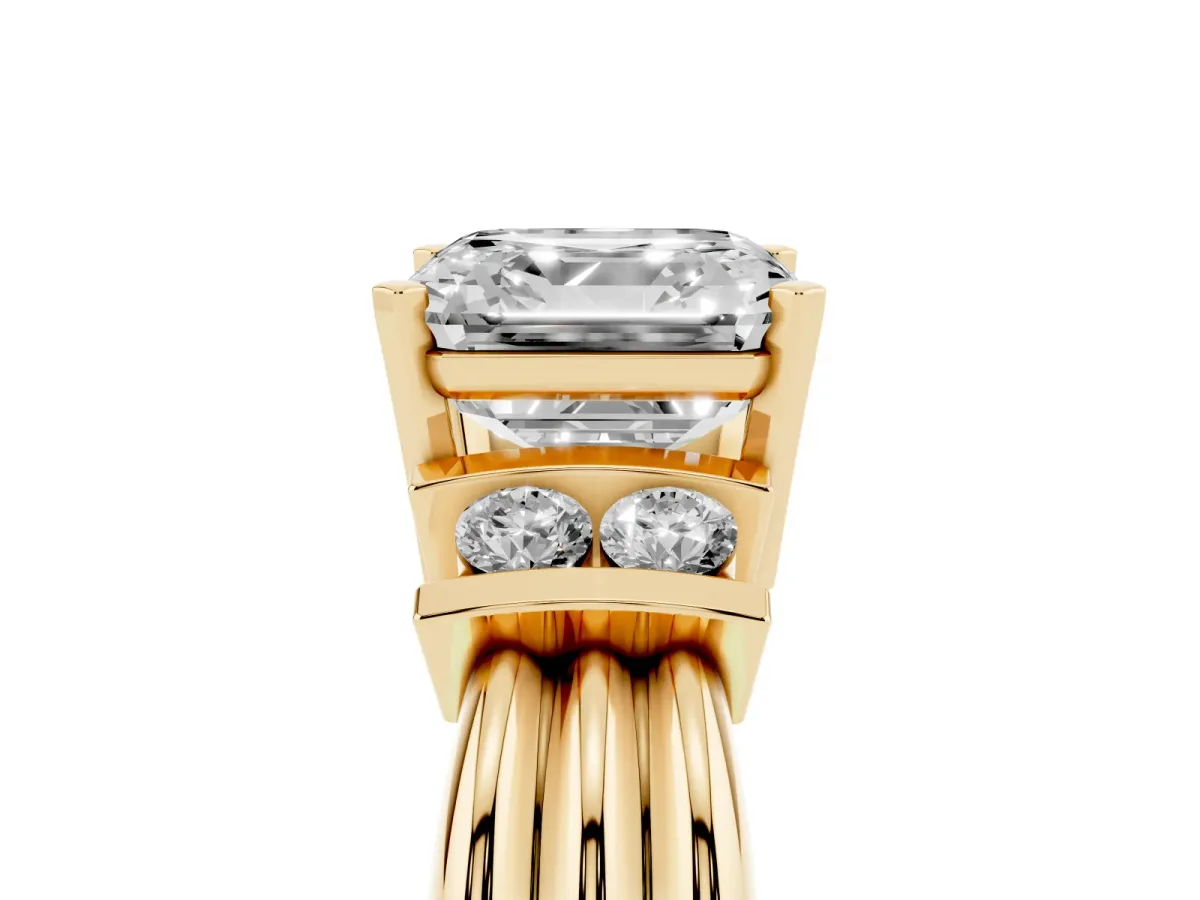 Asscher Cut Cut Three-Stone Channel Set Ring with Bar Prongs Yellow gold