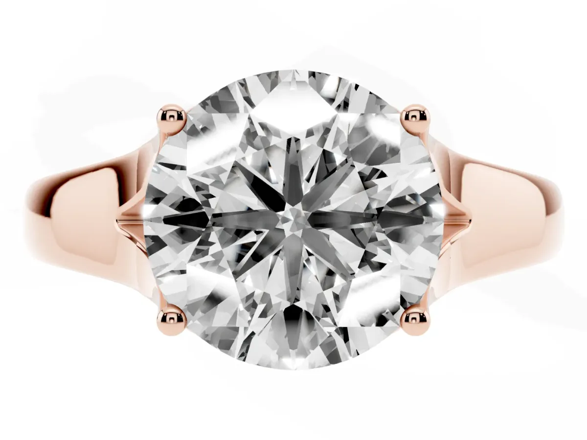 Round Cut Solitaire Diamond Ring with Cathedral Band and Four-Prong Setting Rose gold