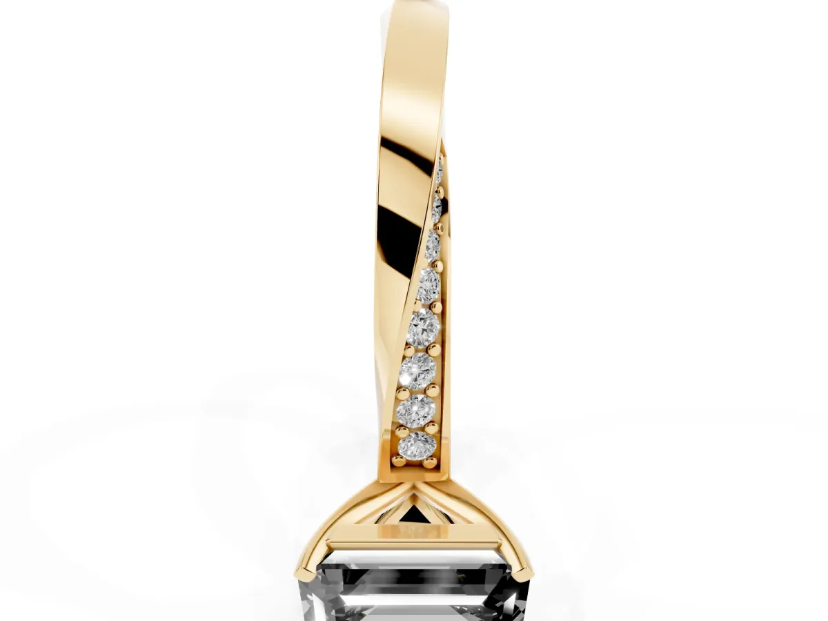 Fancy Black Emerald Cut Diamond Engagement Ring with Side Stone Accents and Four-Prong Setting Yellow gold