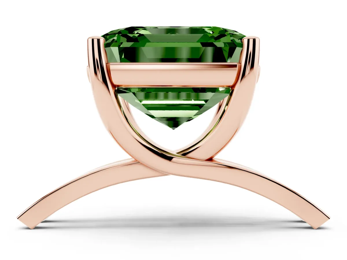 Fancy Green Asscher Cut Cut Diamond Solitaire Engagement Ring with Tapered Plain Band and Four-Prong Setting Rose gold