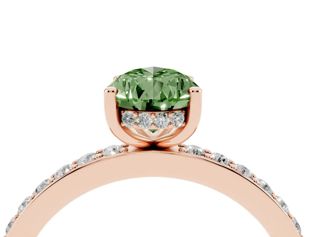 Fancy Green Pear Cut Cut Diamond Pavé Band Ring with Four-Prong Setting Rose gold