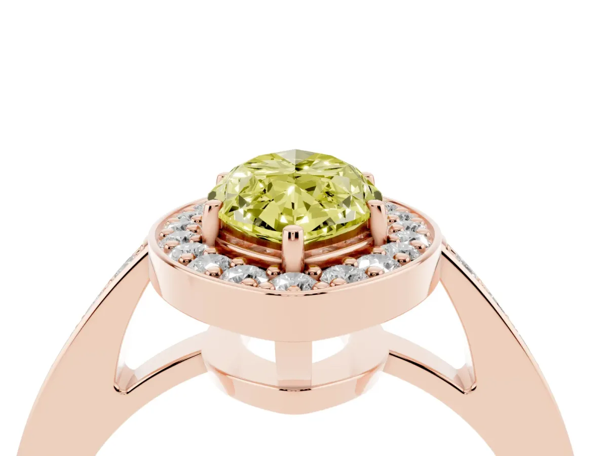 Fancy Yellow Marquise Cut Halo Pavé Diamond Engagement Ring with Bezel Setting Rose gold