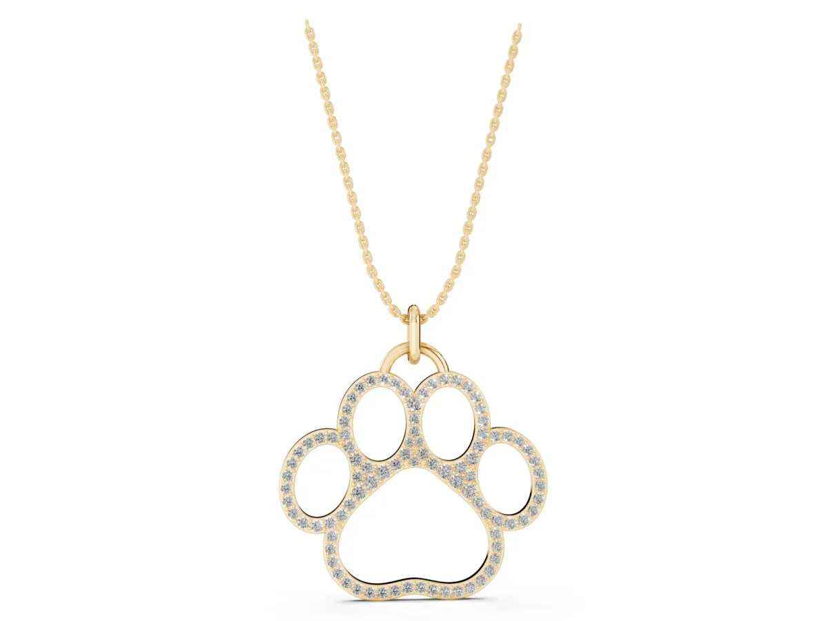 Pavé Round Diamond Paw Pendant Yellow gold