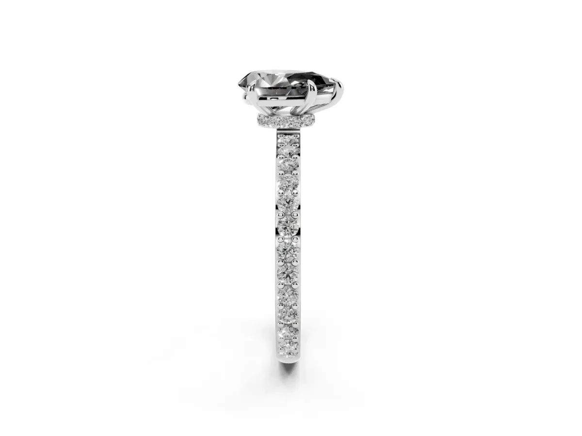 Fancy Black Pear Cut Diamond Pavé Engagement Ring with Round Accents and Prong Setting Silver