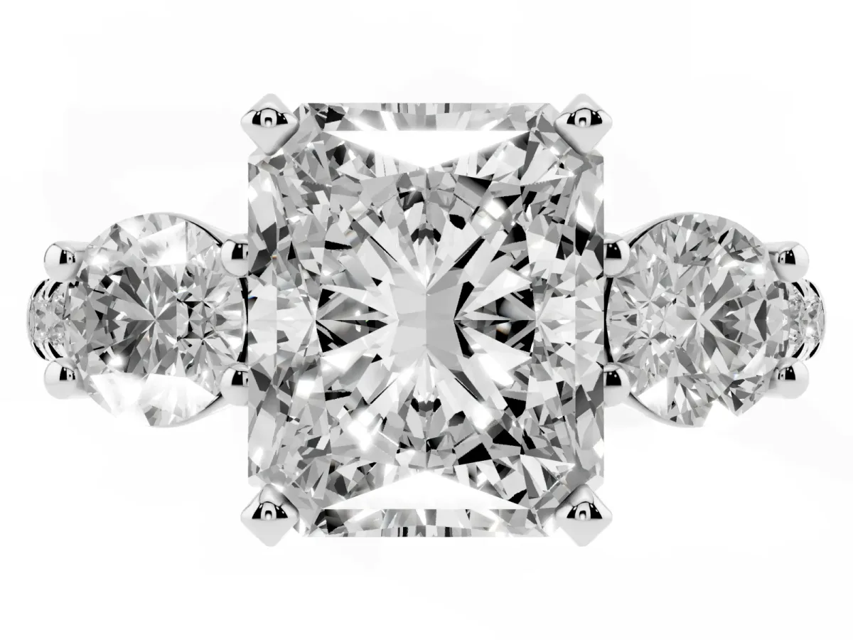 Three-Stone Radiant Cut Diamond Pavé Band with Four-Prong Setting Silver