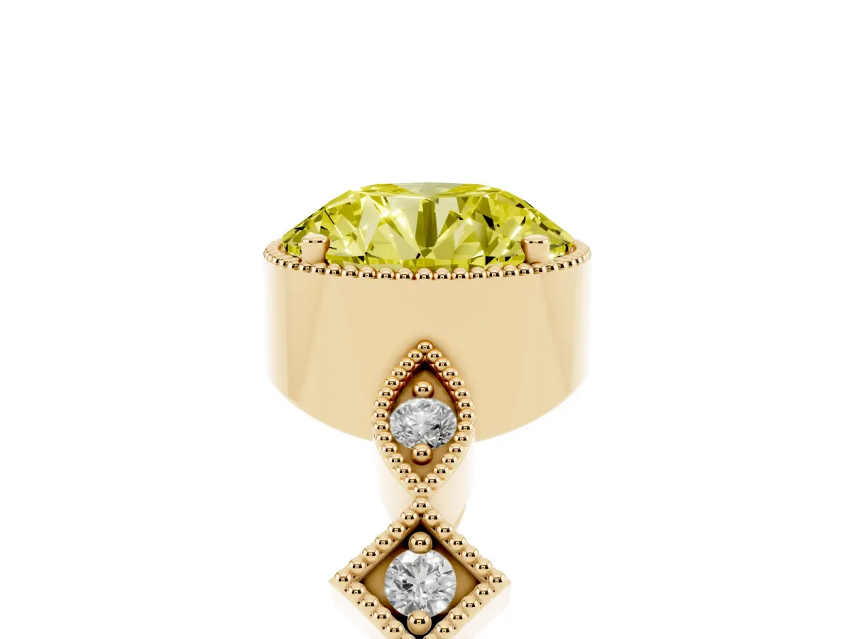 Fancy Yellow Round Cut Milgrain Marquise Diamond Twist Band Ring Yellow gold