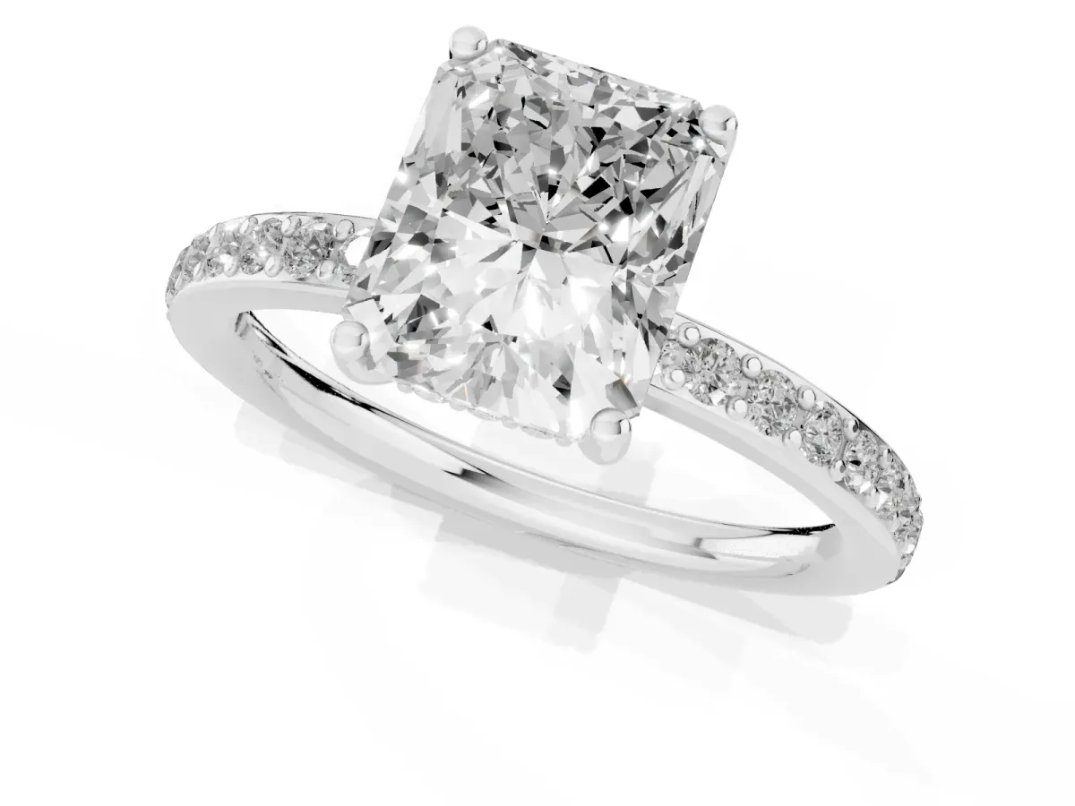 Radiant Cut Cut Diamond Pavé Band Ring with Four-Prong Setting Platinum