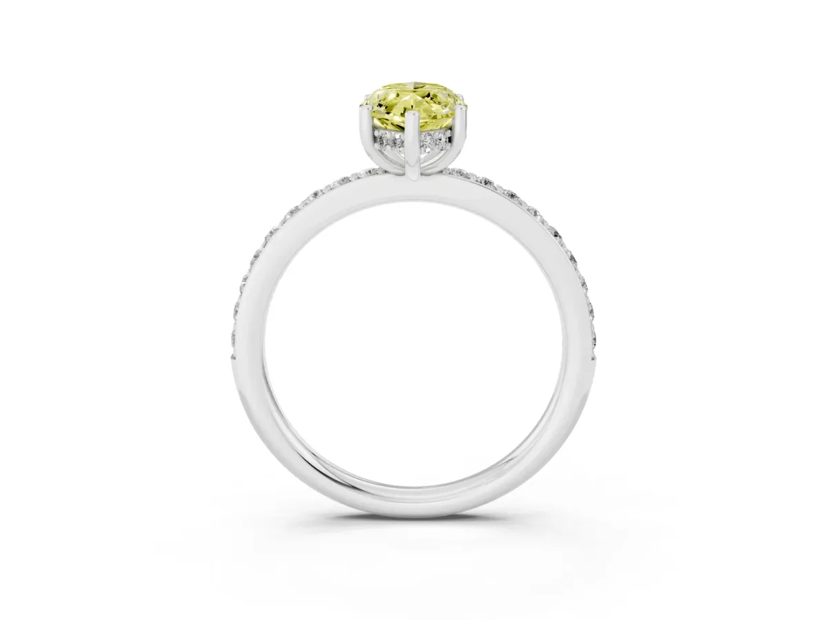Fancy Yellow Marquise Cut Cut Diamond Pavé Band Ring with Four-Prong Setting Platinum