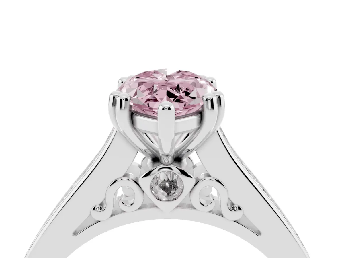 Fancy Pink Marquise Cut Cut Channel Set Solitaire Engagement Ring with Prong Setting Silver