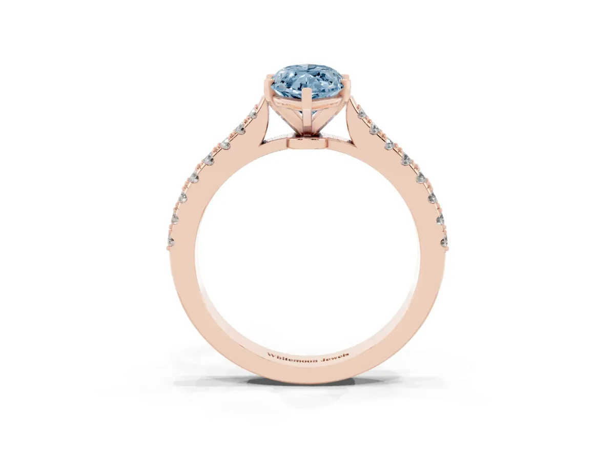 Fancy Blue Marquise Cut Cut Solitaire Diamond Engagement Ring with Pave Band and Four-Prong Setting Rose gold