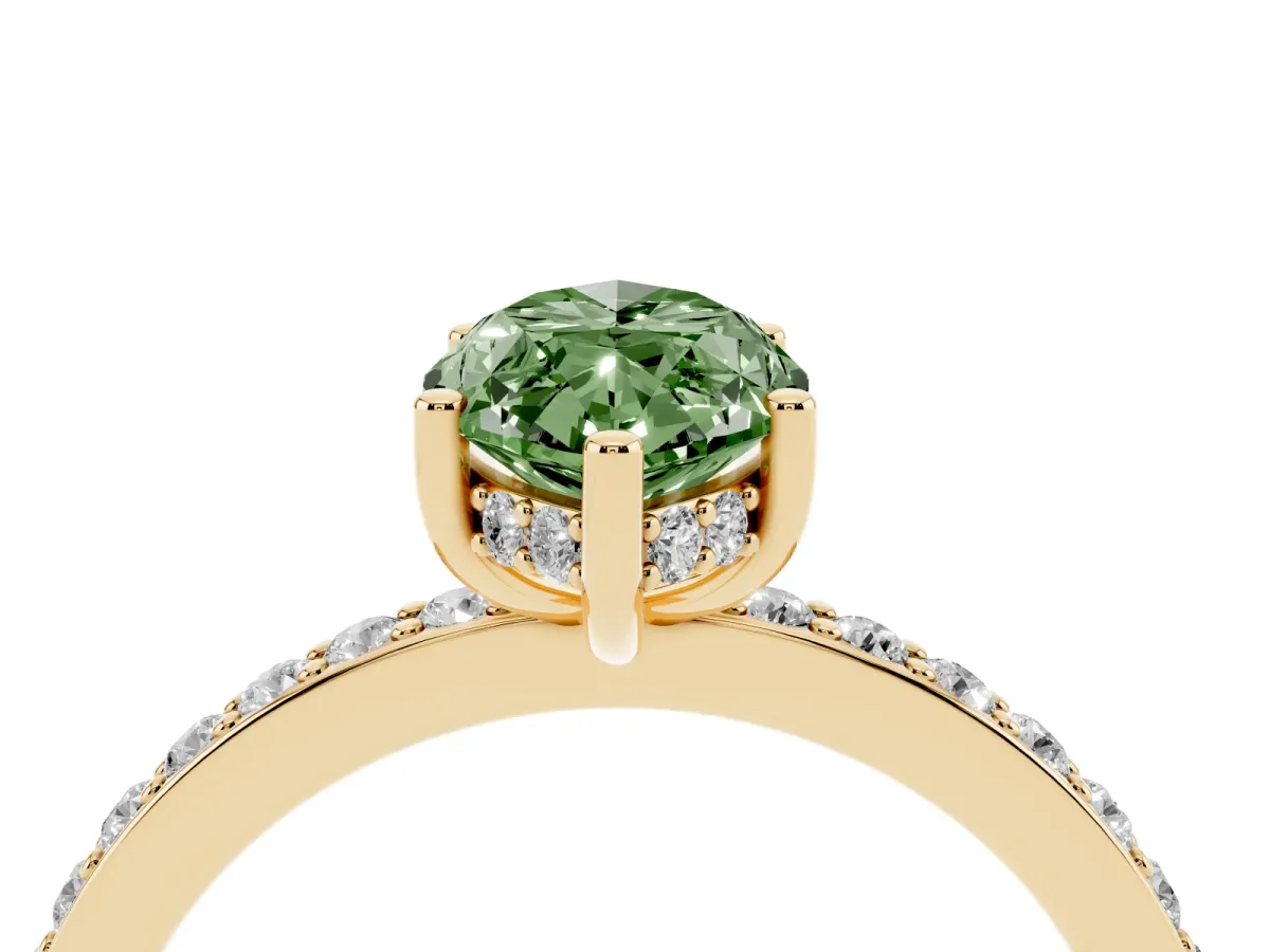 Fancy Green Marquise Cut Cut Diamond Pavé Band Ring with Four-Prong Setting Yellow gold