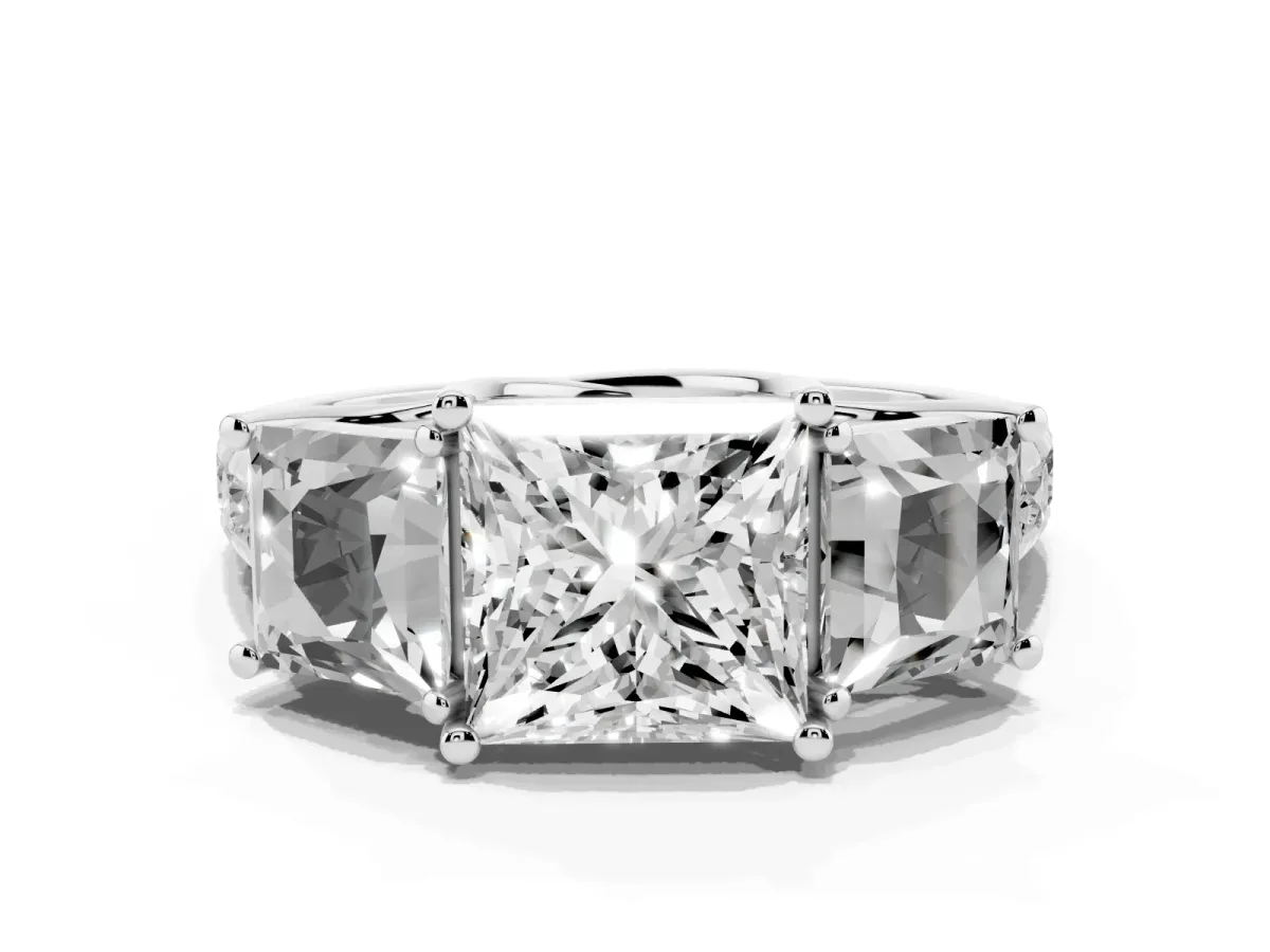 Three-Stone Princess Cut Diamond Pavé Band with Prong Setting Silver
