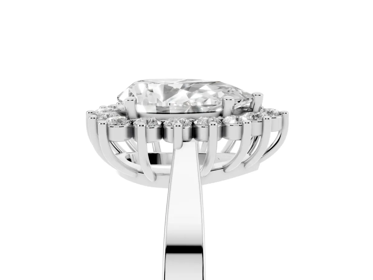 Pear Cut Cut Diamond Halo Ring with Round Brilliant Halo and Solitaire Band White gold