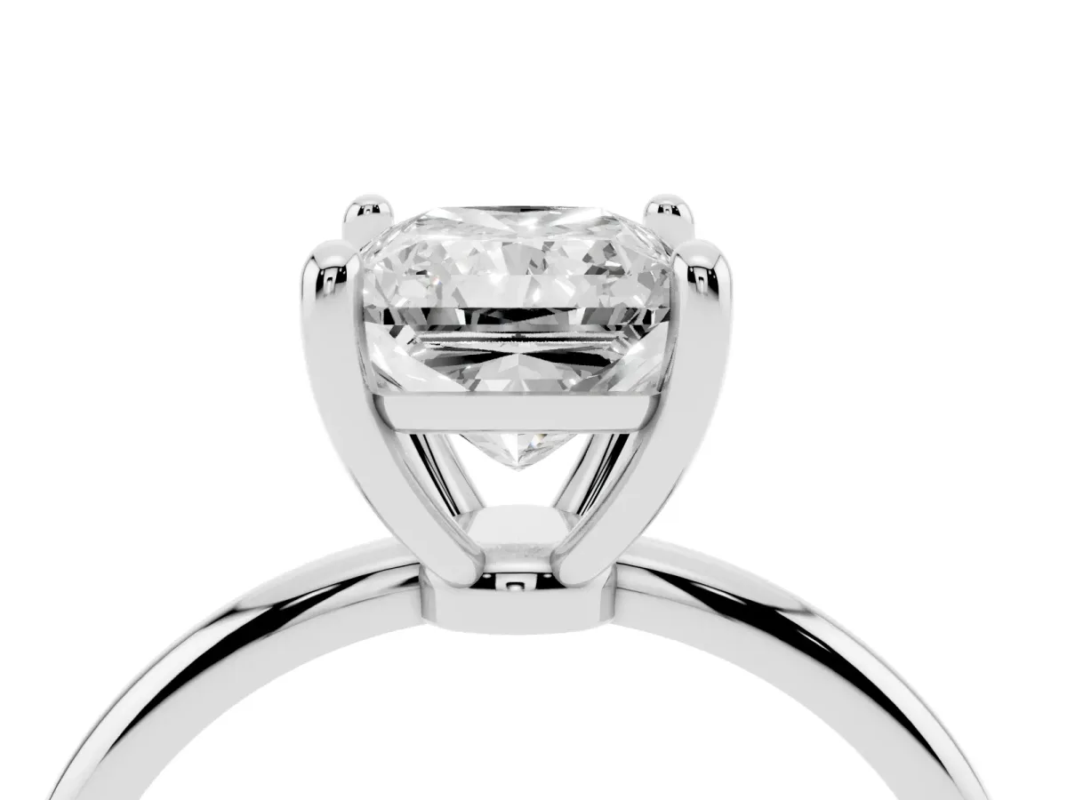 Radiant Cut Solitaire Diamond Ring with 4-Prong Setting on a Classic Band Silver
