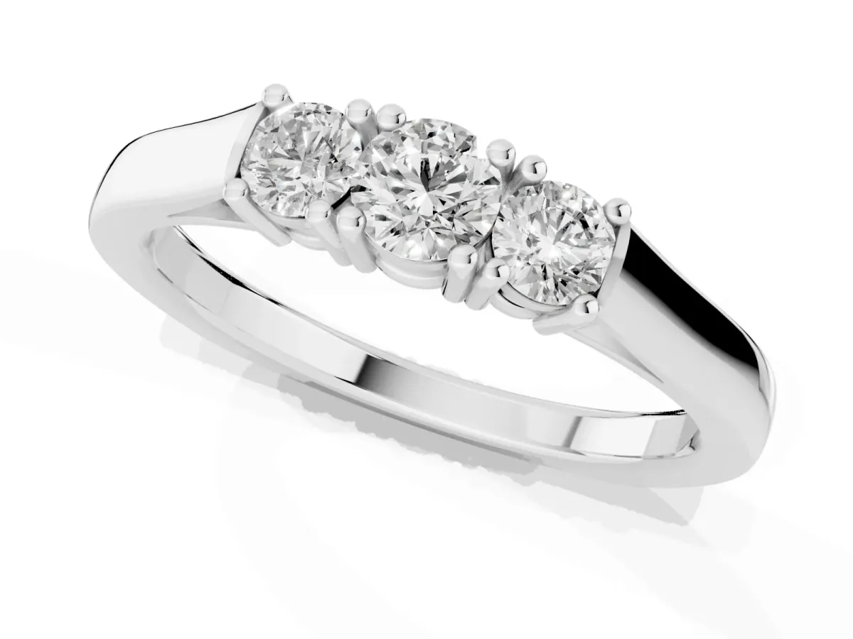 Three-Stone Round Cut Diamond Channel Set Band with Prong Setting Silver