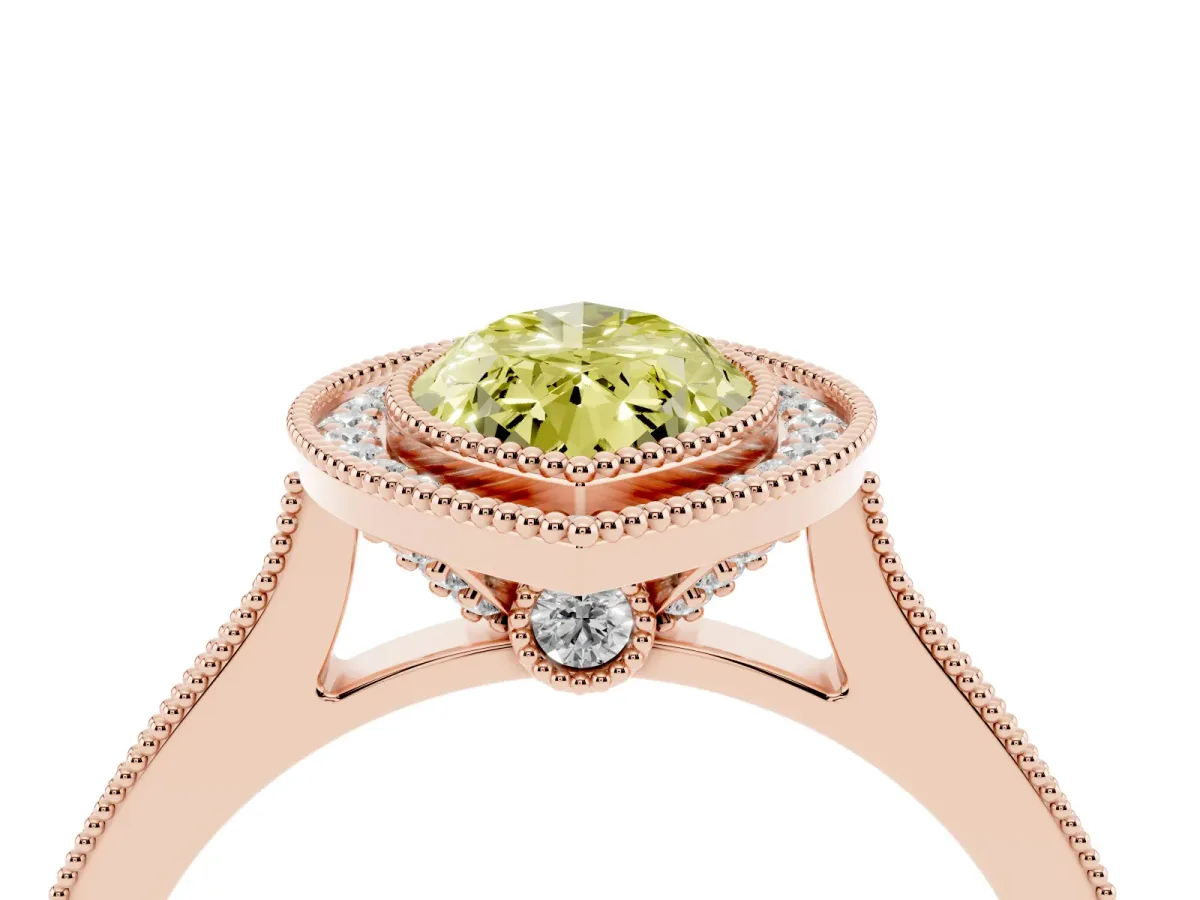 Fancy Yellow Halo Marquise Cut-Cut Diamond Pave Band Milgrain Prong Setting Ring Rose gold