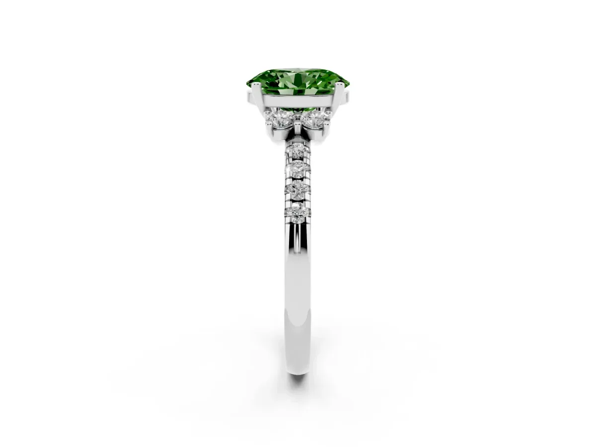Fancy Green Oval Cut Diamond Three-Stone Pave Band with Four-Prong Setting Platinum
