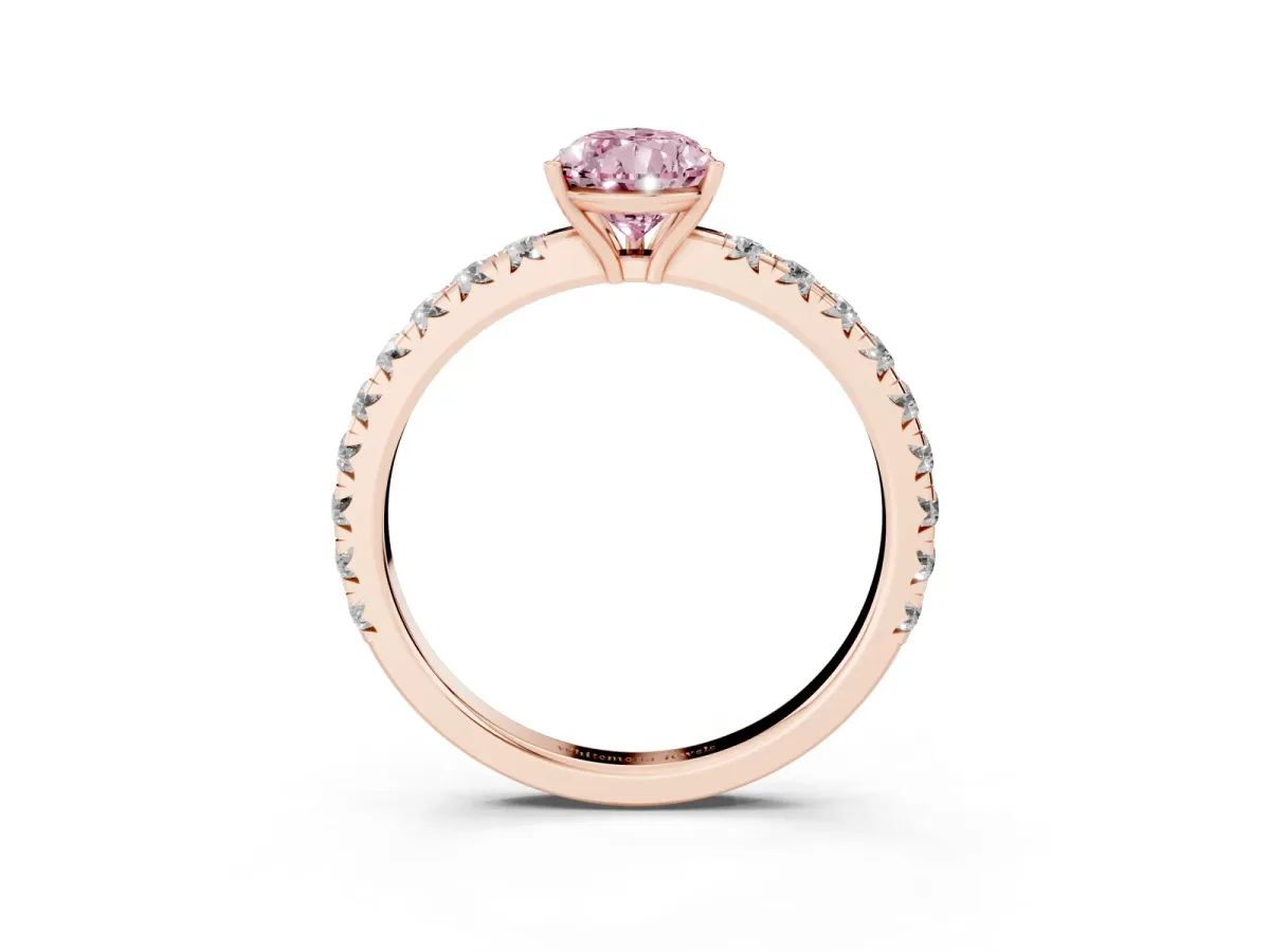 Fancy Pink Pear Cut Diamond Pavé Solitaire Engagement Ring with Four-Prong Setting Rose gold