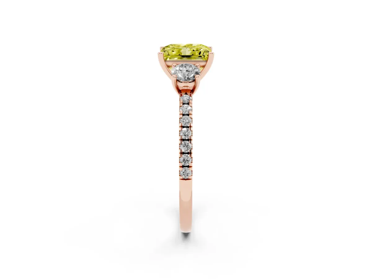 Fancy Yellow Three-Stone Princess Cut Cut Diamond Pavé Band with Prong Setting Rose gold