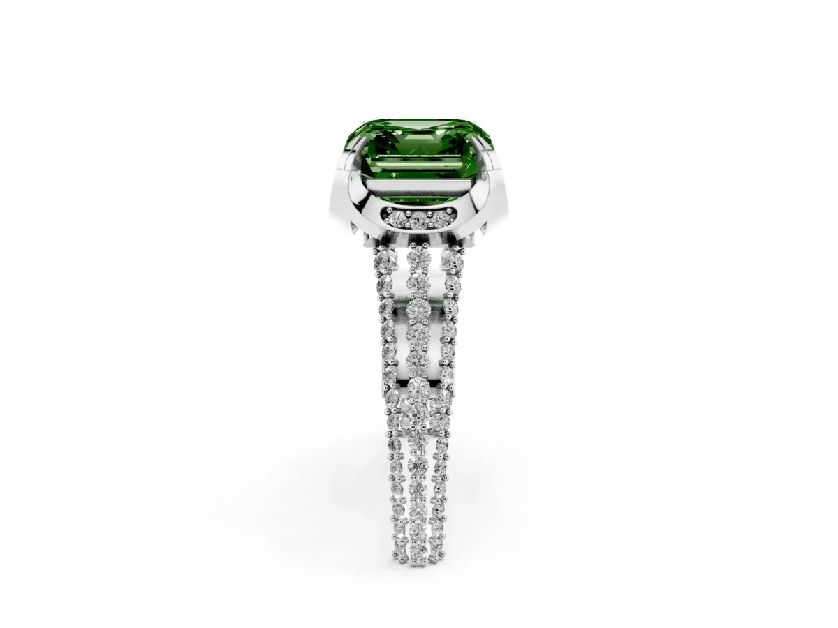 Fancy Green Asscher Cut Solitaire Pave Split Shank Ring with Four-Prong Setting Platinum