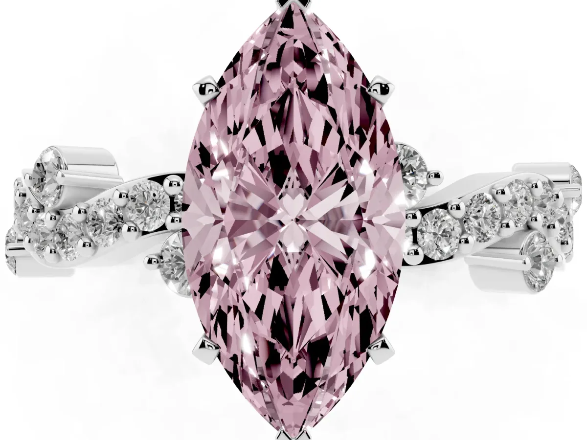 Fancy Pink Marquise Cut Cut Solitaire Diamond Twisted Band with Pave Setting Silver