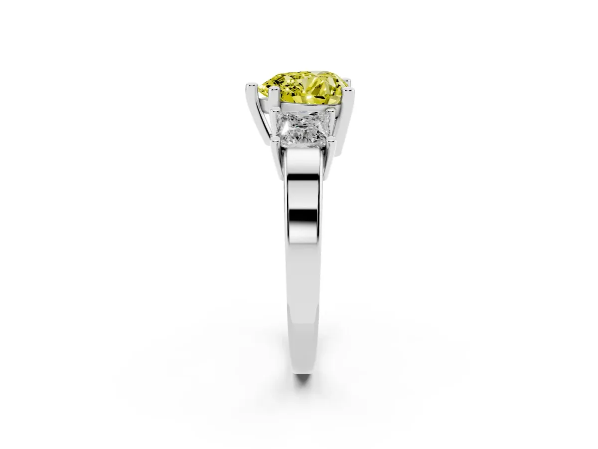 Fancy Yellow Three-Stone Heart Cut Cut Solitaire Ring with Prong Setting Silver