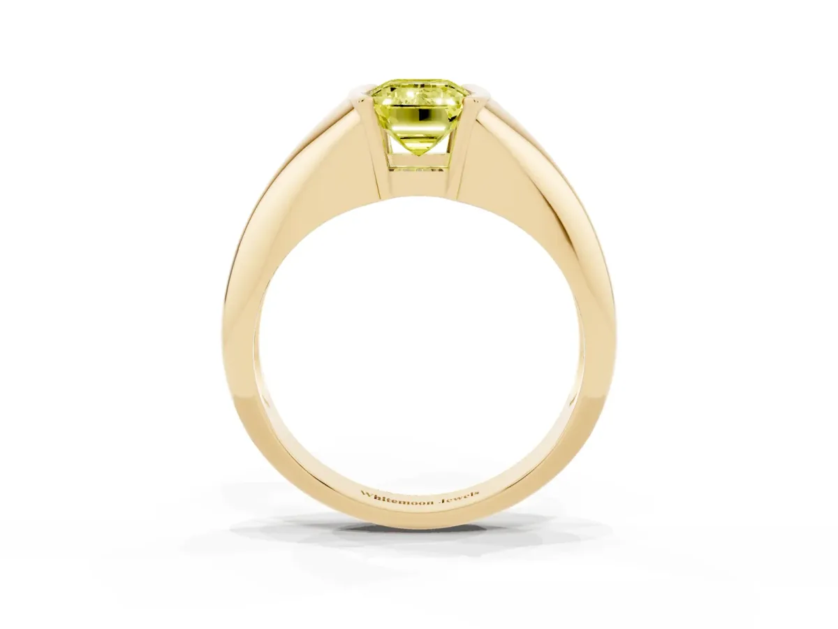 Fancy Yellow Emerald Cut Solitaire Tension Set Diamond Ring Yellow gold